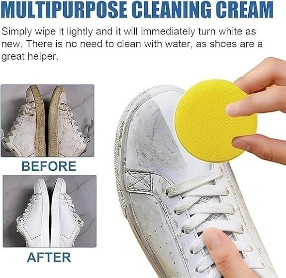 Waf Store Lebanon white shoe cleaning cream with sponge applicator showing before and after results on leather sneakers