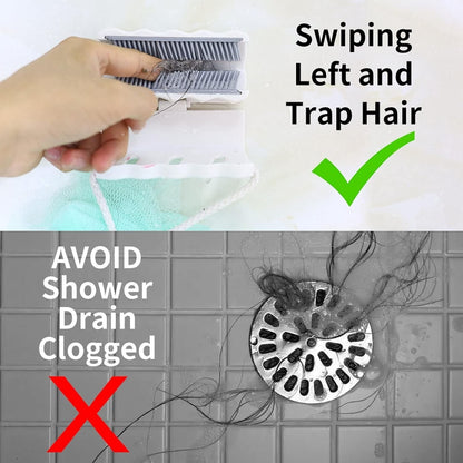 Waf Store Lebanon shower hair catcher showing how to trap loose hair and prevent drain clogs with silicone bristles