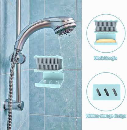Waf Store Lebanon shower hair catcher in light blue silicone mounted on tiled wall to prevent drain clogs