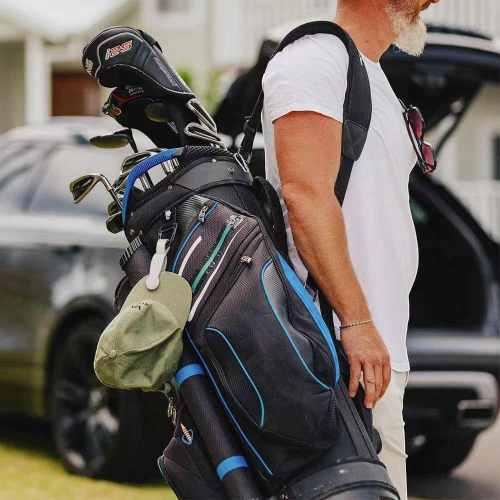 Waf Store Lebanon beige silicone hat clip attached to a golf bag, holding a green cap securely for easy travel.