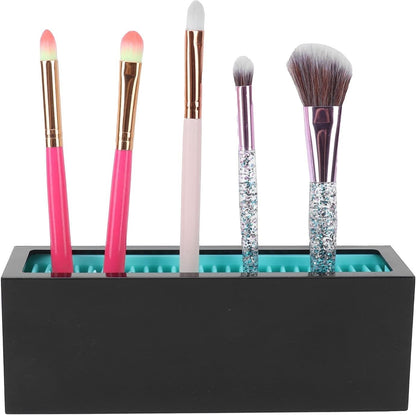 Waf Store Lebanon black silicone makeup brush holder box with various brushes on a vanity