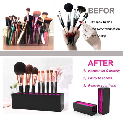 Waf Store Lebanon black silicone makeup brush holder box for organized cosmetic tool storage on a vanity