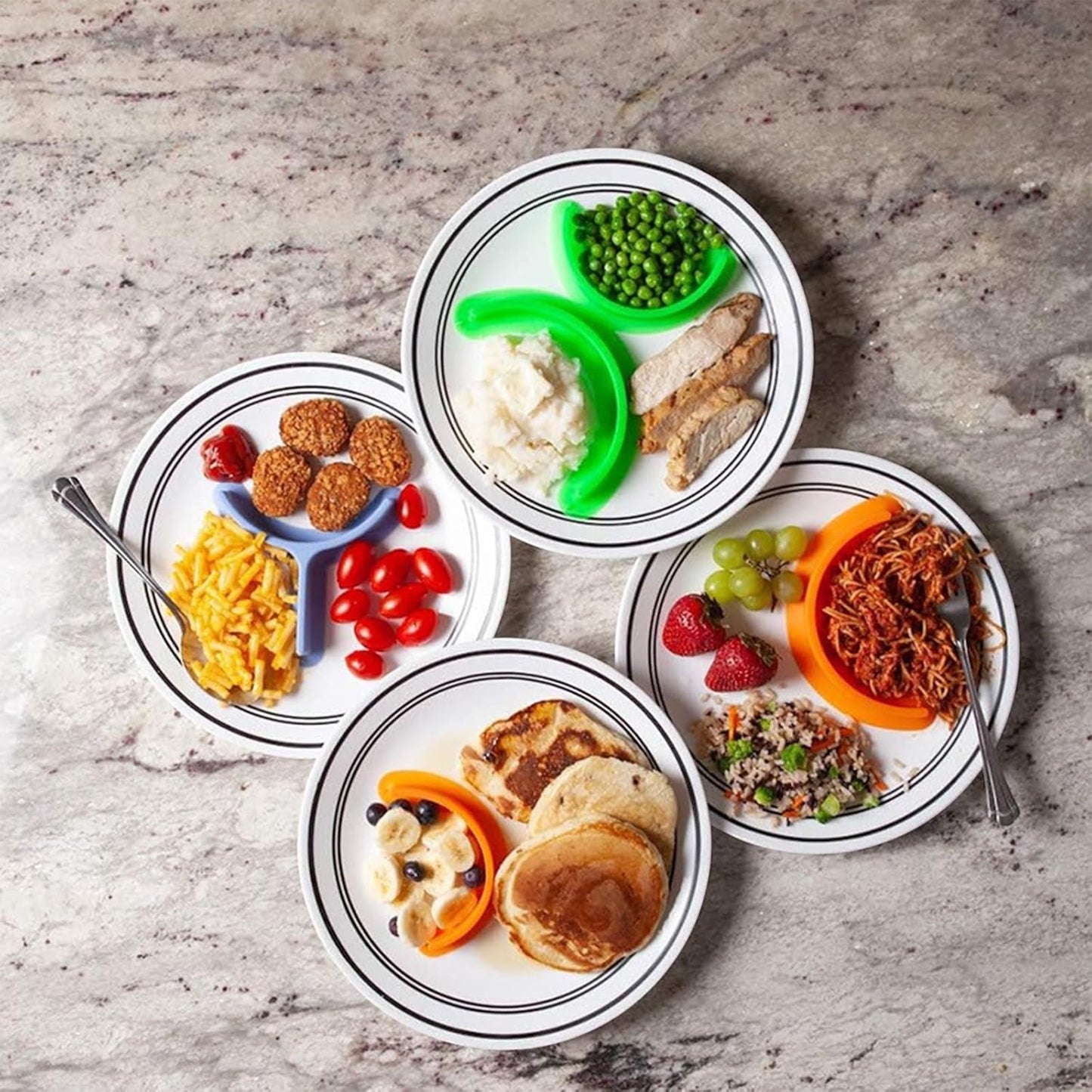 Waf Store Lebanon silicone food plate dividers in assorted colors separating meals on white plates