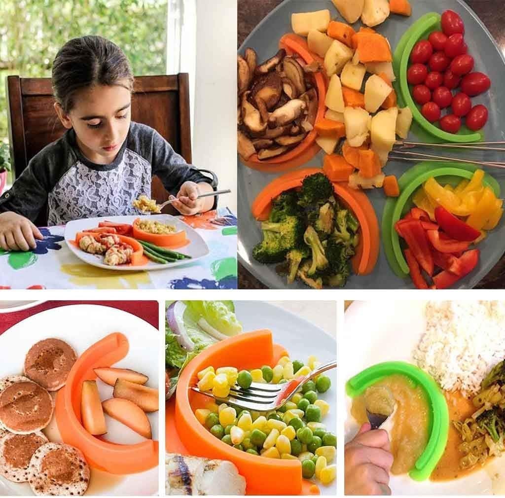 Waf Store Lebanon silicone food plate dividers in orange and green, keeping meal portions separated for a child.