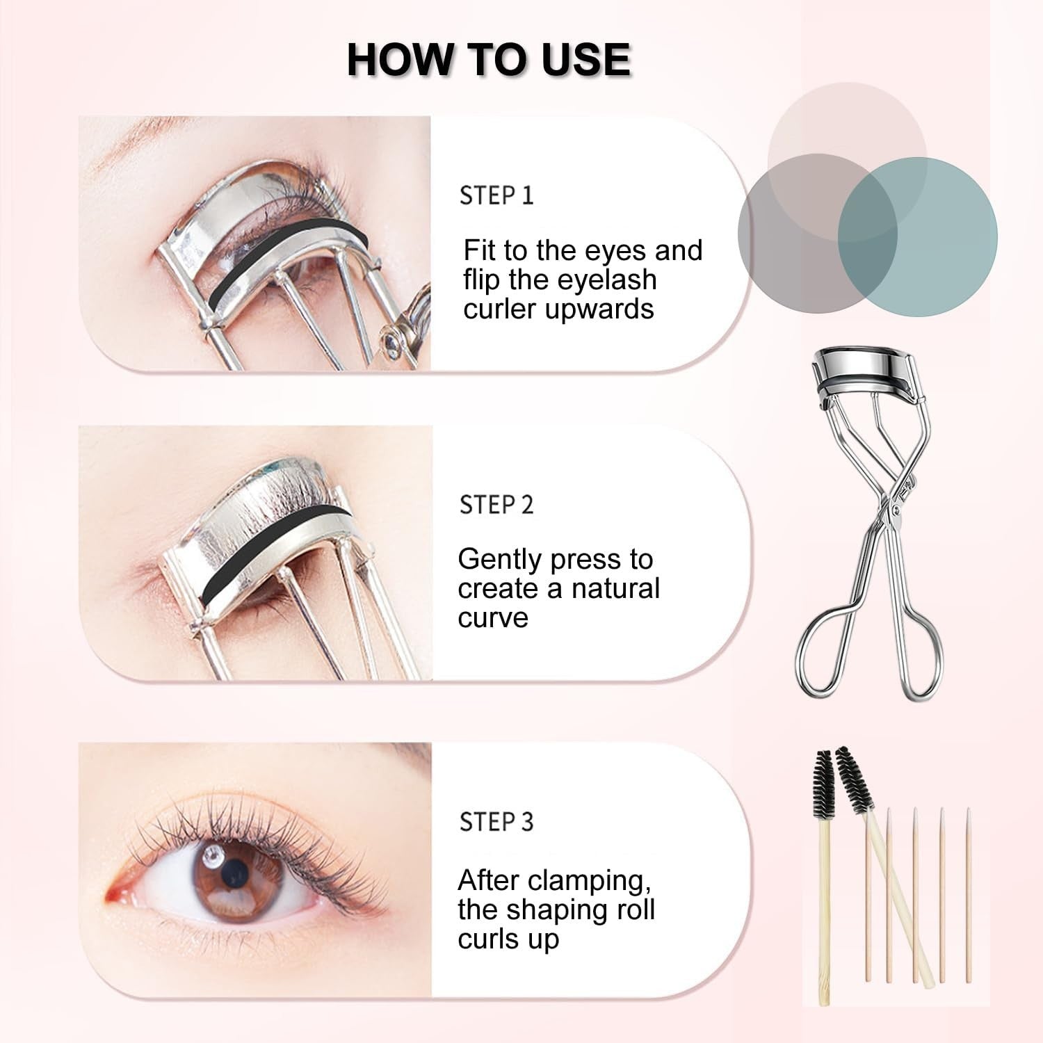 Waf Store Lebanon stainless steel eyelash curler with silicone pad and instructional guide for lifted lashes