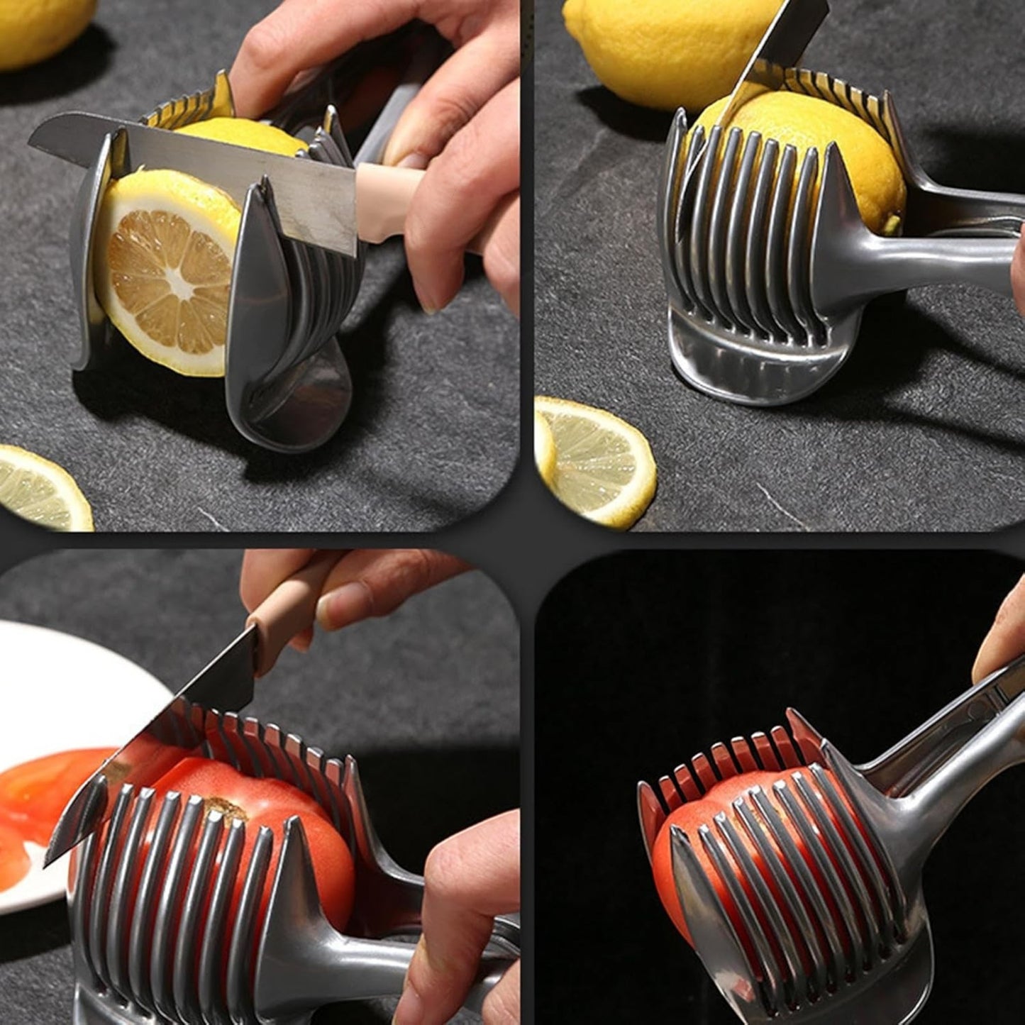 Waf Store Lebanon stainless steel lemon and tomato slicer tool with anti-slip grip for uniform fruit slicing