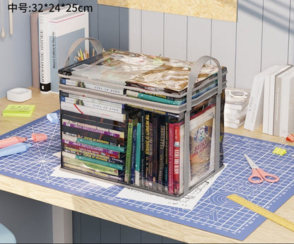 Waf Store Lebanon transparent PVC storage case with grey trim, filled with books on a desk for organized storage.
