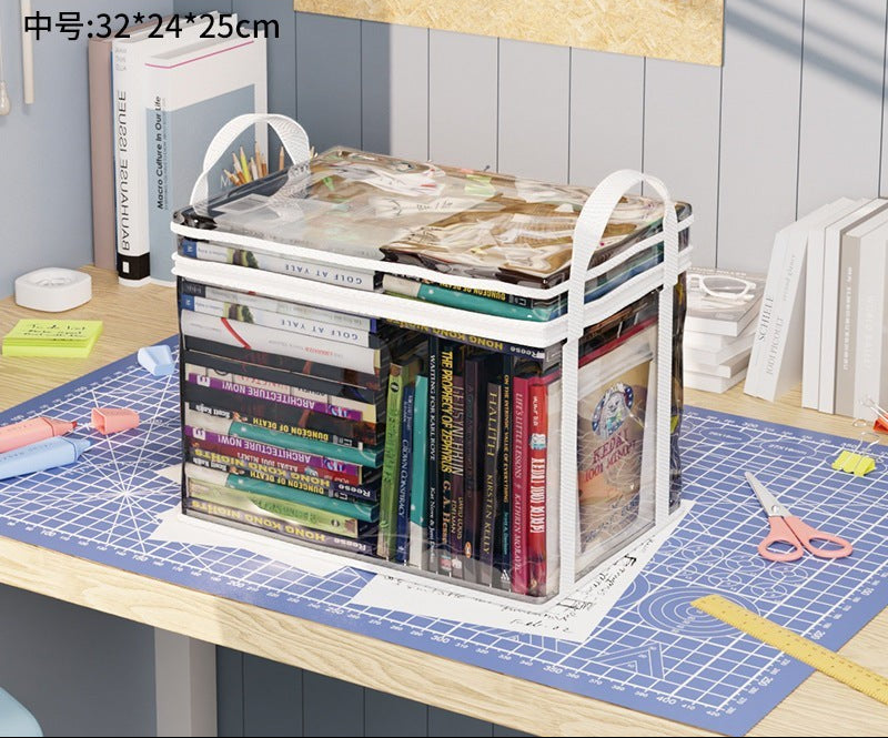 Waf Store Lebanon transparent PVC storage case with white trim, holding books on a desk for organized home storage.