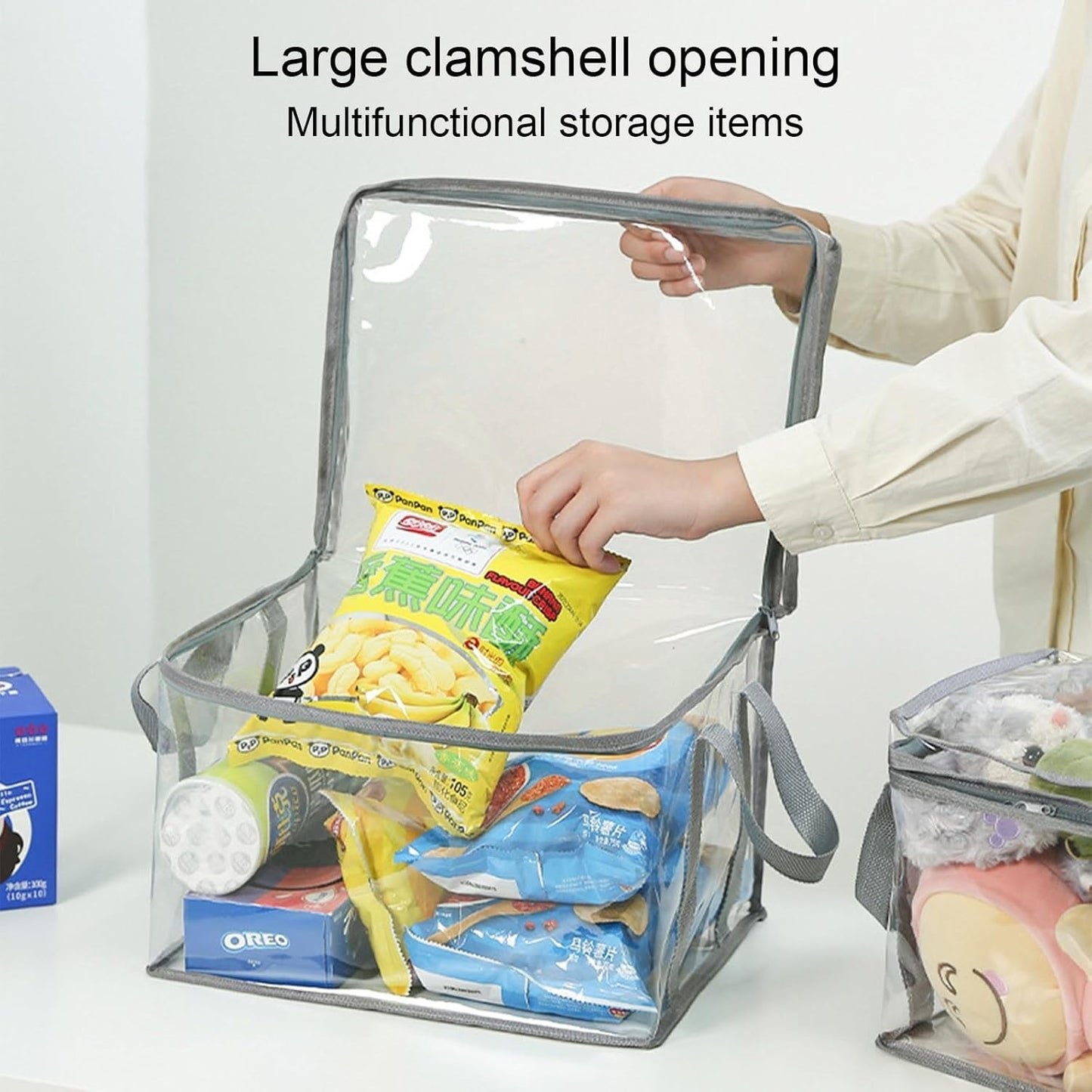 Waf Store Lebanon transparent PVC storage case with a large clamshell zipper opening and sturdy carrying handles.