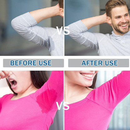 Waf Store Lebanon underarm sweat pads showing before and after comparison on a man and woman to prevent wet stains