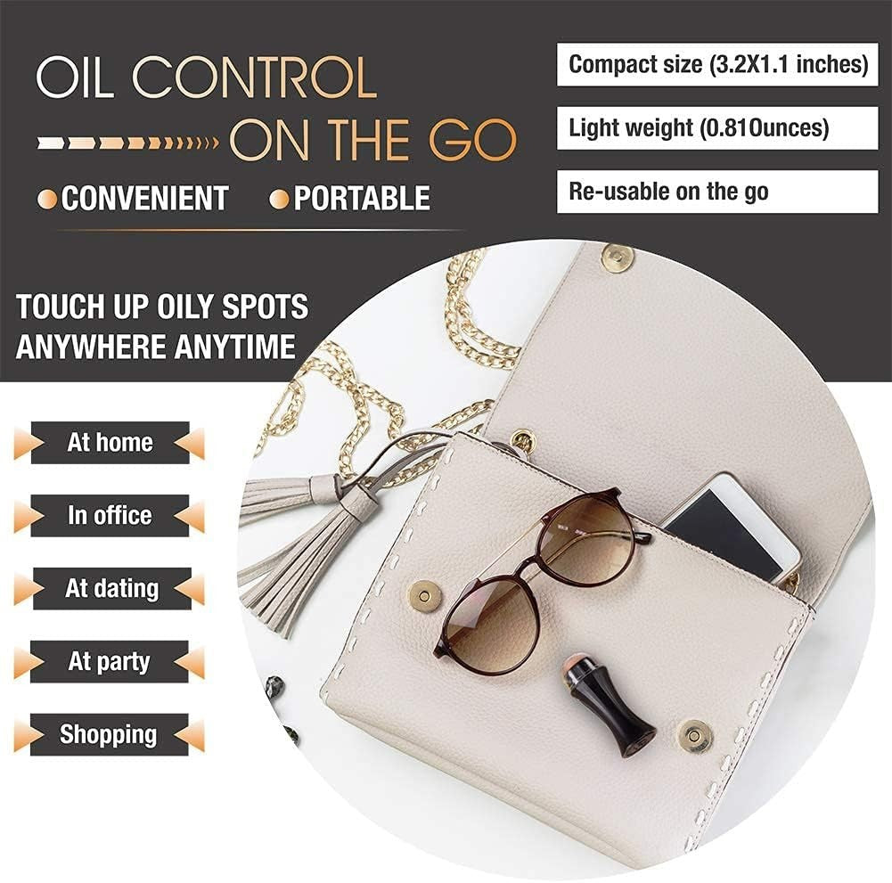 Waf Store Lebanon volcanic stone face roller for oil control, shown compact and portable inside a small beige purse.