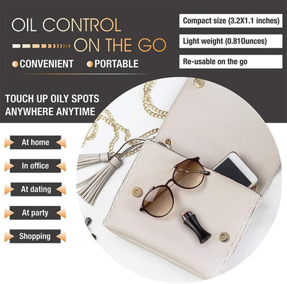 Waf Store Lebanon volcanic stone face roller for oil control, shown compact and portable inside a small beige purse.