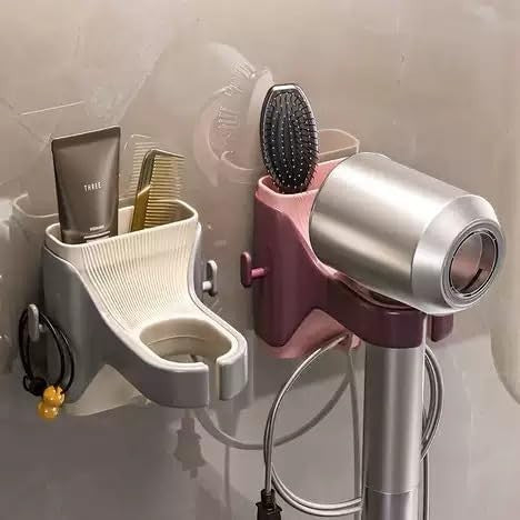 Waf Store Lebanon wall-mounted hair dryer holder with storage compartments for brushes and styling tools in a bathroom