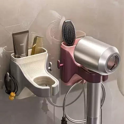 Waf Store Lebanon wall-mounted hair dryer holder with storage compartments for brushes and styling tools in a bathroom