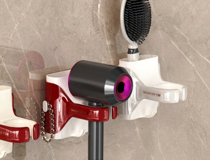 Waf Store Lebanon wall-mounted hair dryer holder with storage slots for styling tools in white and red finish