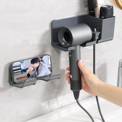 Waf Store Lebanon wall-mounted grey hair dryer holder with storage compartments for styling tools and a phone stand.