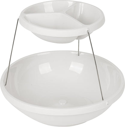 Waf Store Lebanon white 2-tier foldable plastic snack tray for serving appetizers, cakes, and fruit at events.