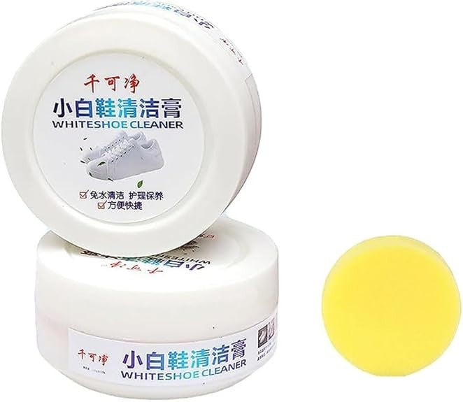Waf Store Lebanon white shoe cleaning cream jars with a yellow applicator sponge for leather footwear stain removal