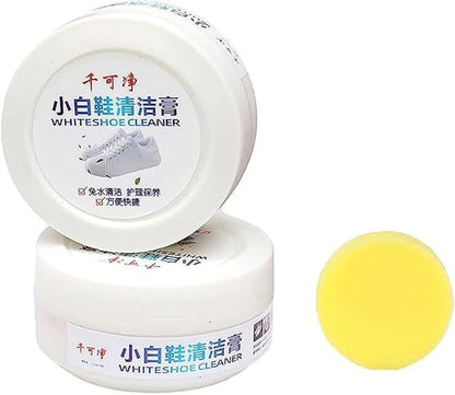 Waf Store Lebanon white shoe cleaning cream jars with a yellow applicator sponge for leather footwear stain removal