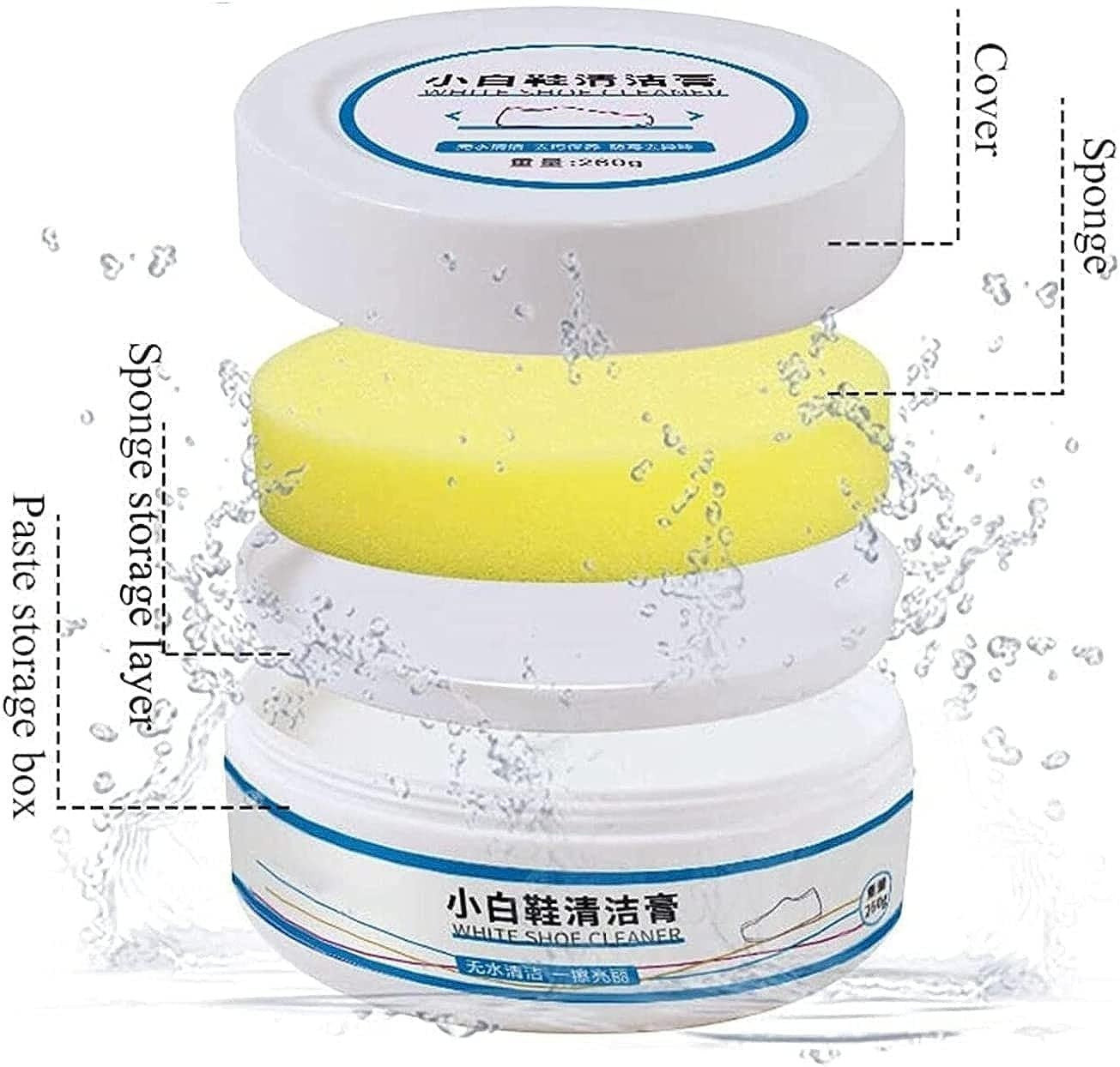 Waf Store Lebanon white shoe cleaning cream set with a yellow sponge and paste storage container for leather shoes