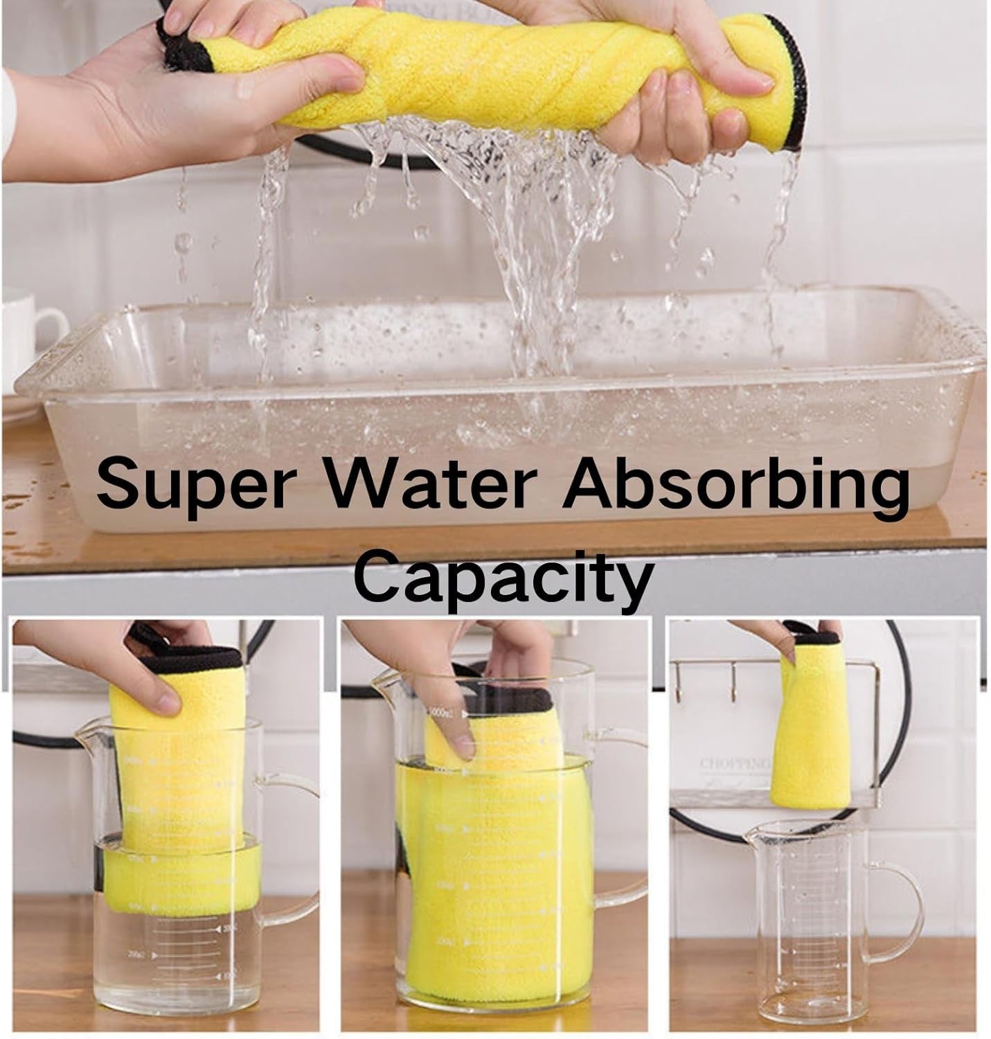 Waf Store Lebanon yellow coral fleece microfiber car wash towel with black silk edges showing high water absorption.