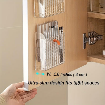 Clear wall organizer for brushes and eyeliners
