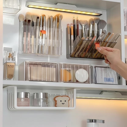 Wall makeup brush organizer in use