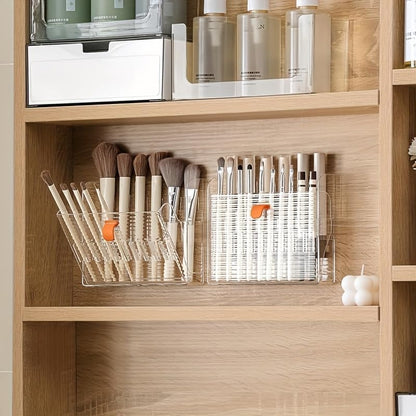 Makeup brush holder that saves counter space