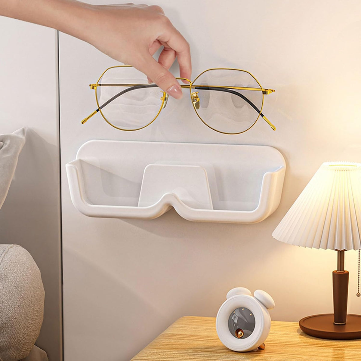 Wall mounted eyewear holder for sunglasses and eyeglasses