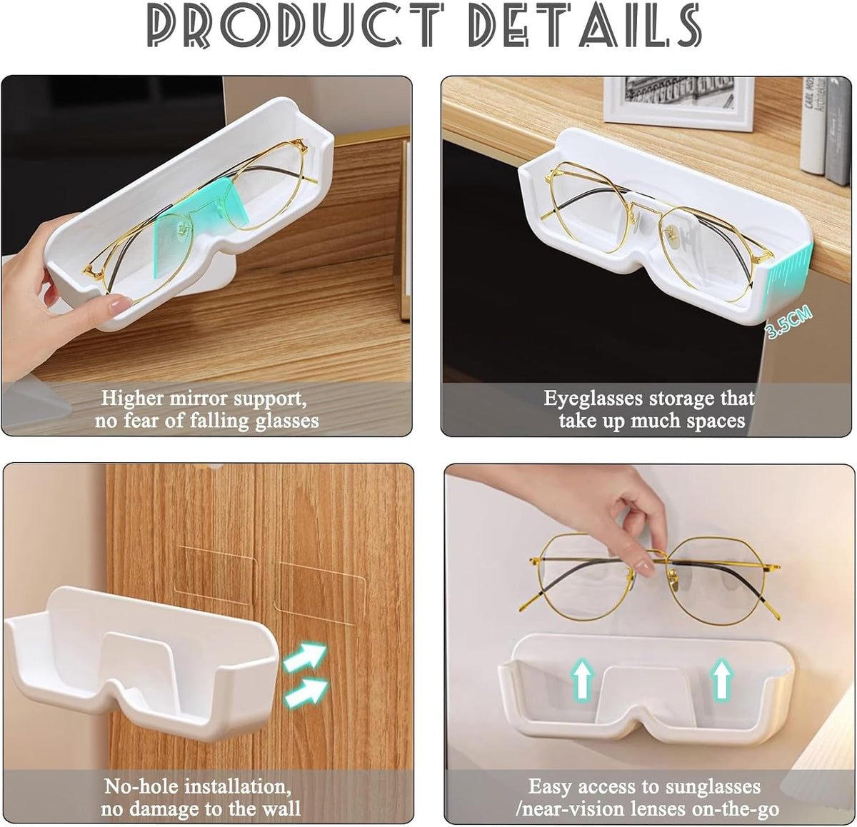 Wall mounted sunglasses holder for smooth walls and furniture