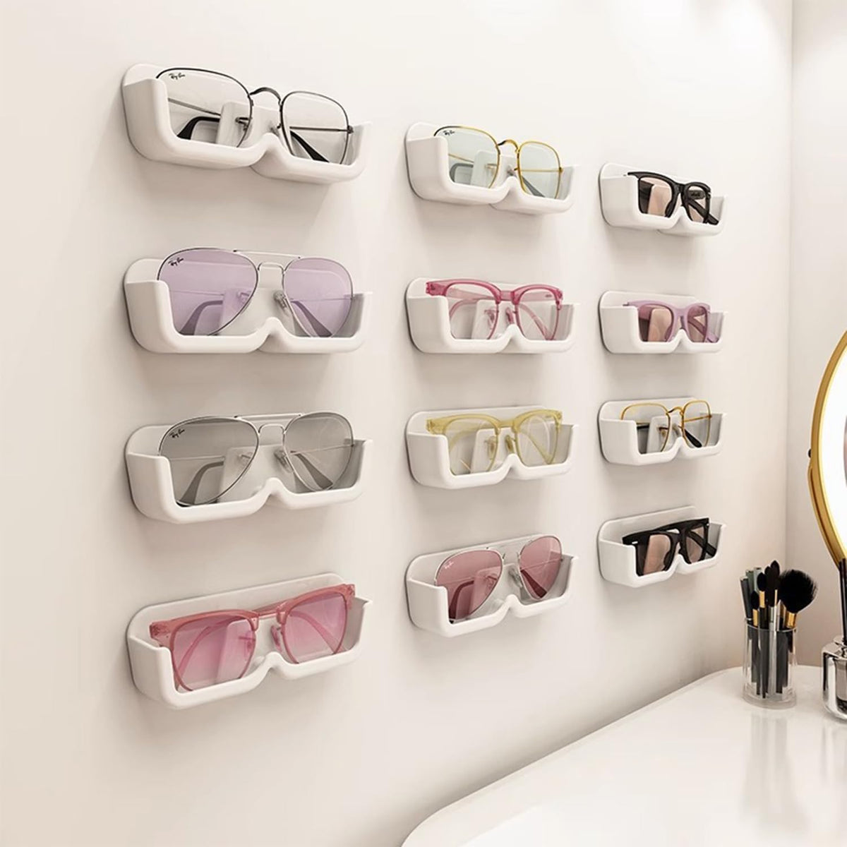 Wall mounted sunglasses holder for home organization