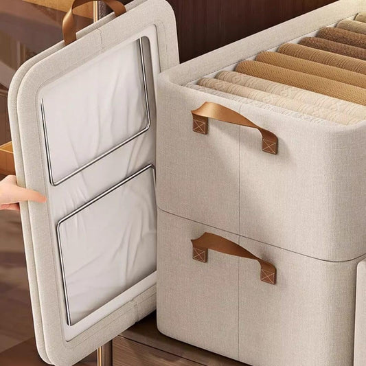 Wardrobe organizing box with a stable steel frame