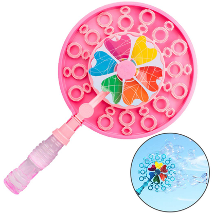 Windmill Bubble Wand, Bubble Blower and Pinwheel Spinner for Kids with Solution in Handle