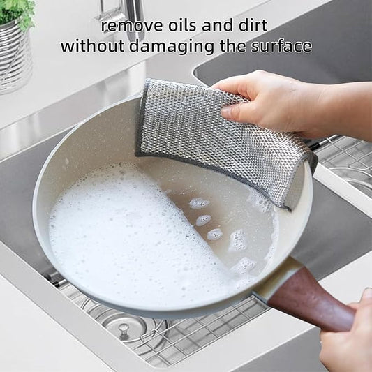 Wire cleaning cloth that removes rust, oil and stains