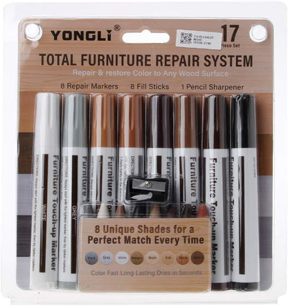 Color-matching furniture repair for mahogany, white, grey and black wood