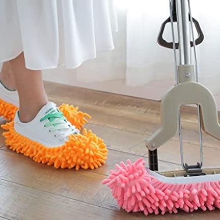Microfiber mopping slippers that clean the floor as you walk