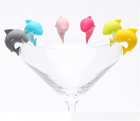 Shark glass markers set of 6 that clip onto the rim of a glass
